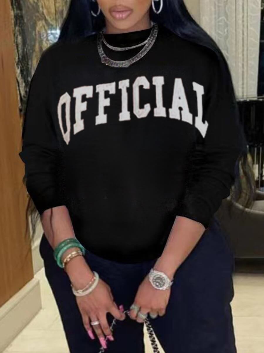 

Lovely Casual O Neck Letter Print Black Hoodie