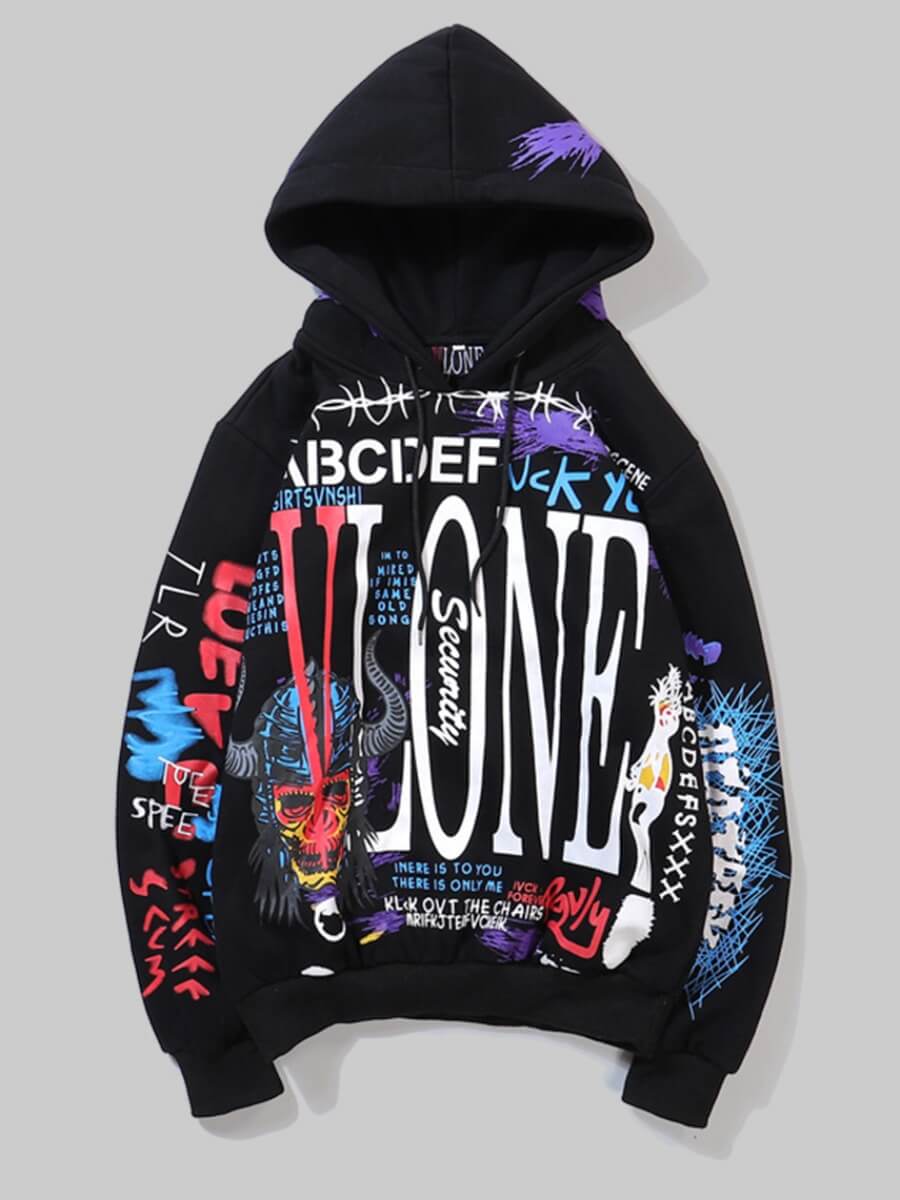 

Lovely Street Hooded Collar Letter Print Black Hoodie(Batch Print)