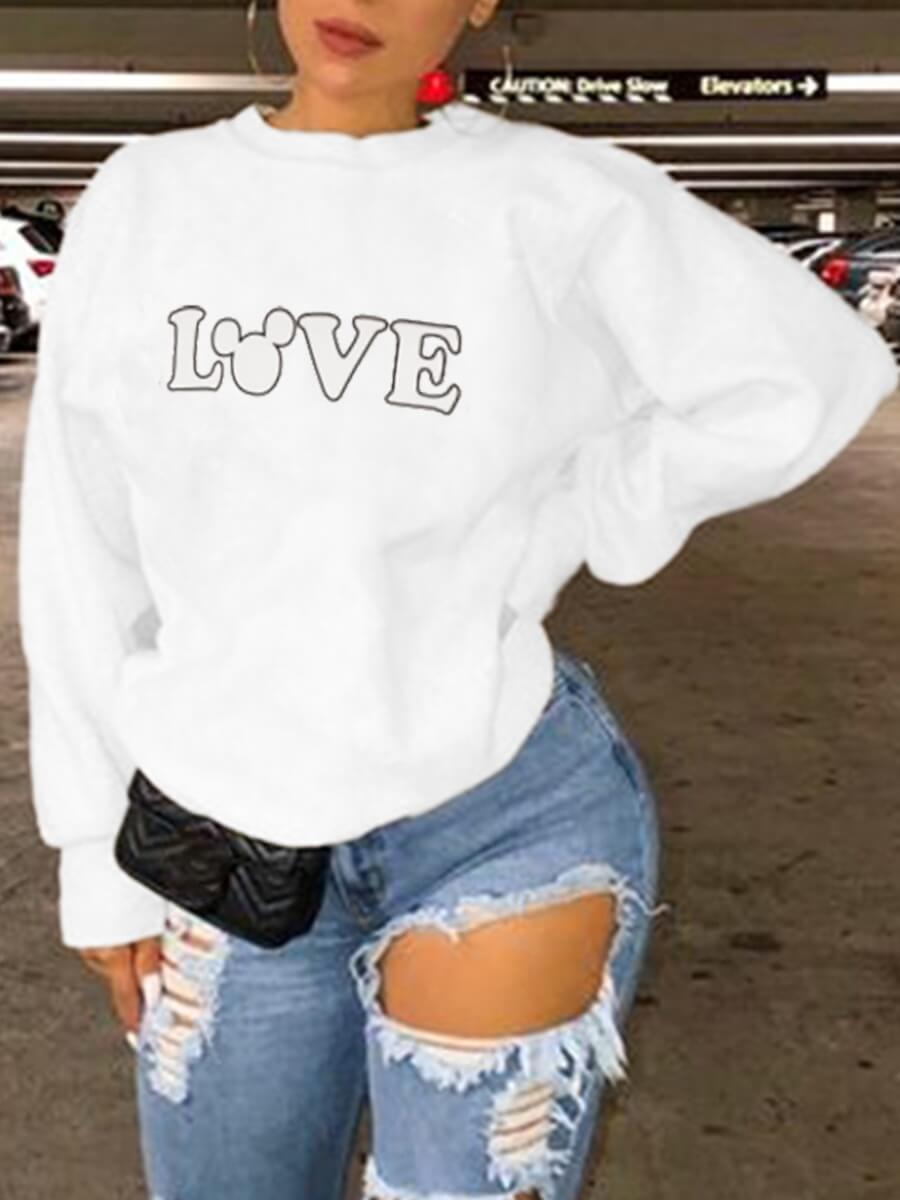 

Lovely Casual O Neck Letter Print White Hoodie