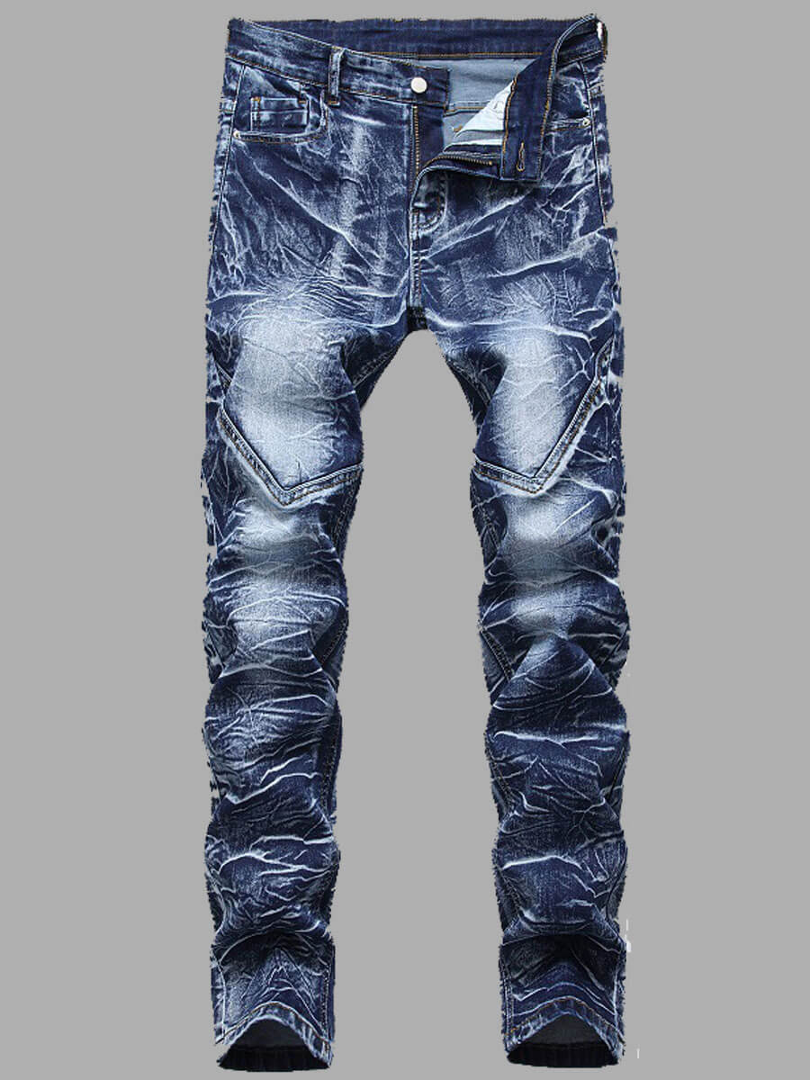 LW Casual Mid Waist Tie-dye Blue Men Jeans