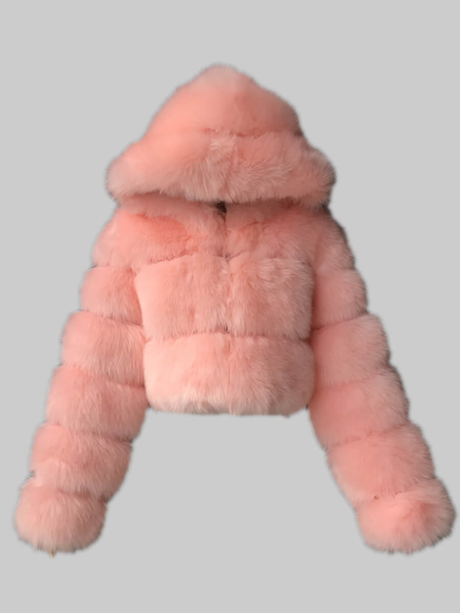 

Lovely Casual Hooded Collar Zipper Design Pink Faux Fur