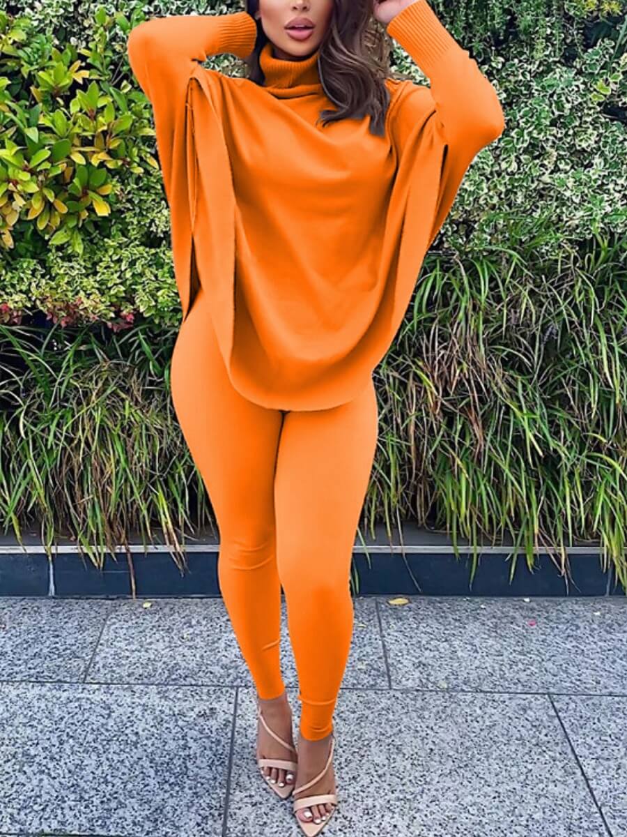 

Lovely Casual Turtleneck Loose Croci Two Piece Pants Set
