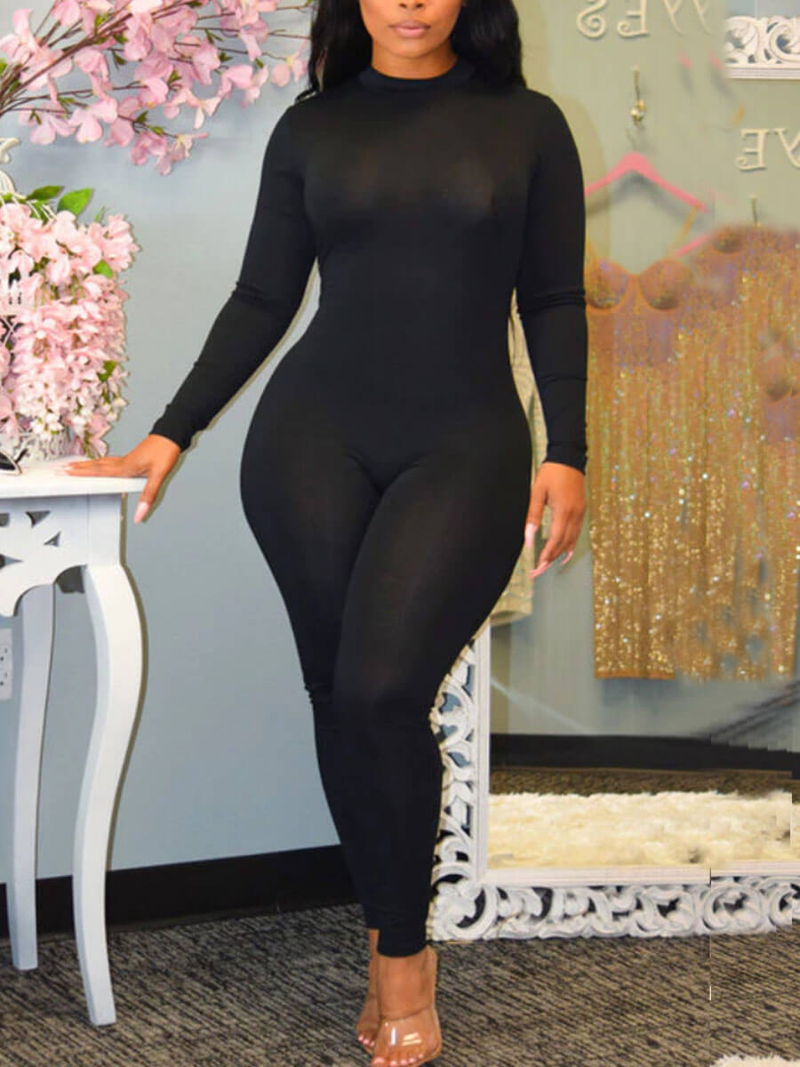 

Lovely Casual O Neck Basic Skinny Black One-piece Jumpsuit