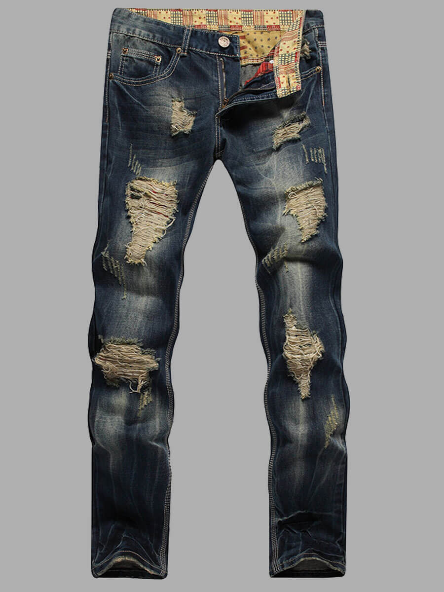 

LW Men Casual Denim Retro Ripped Jeans (No Stretch), Blue
