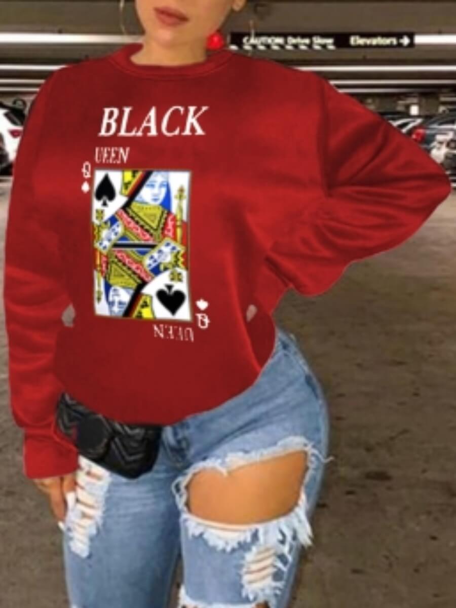

Lovely Casual Card Letter Print Red Plus Size Hoodie