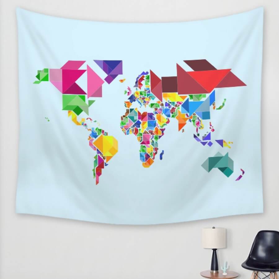 

Lovely Map Print Patchwork Multicolor Wall Cloth, Multi