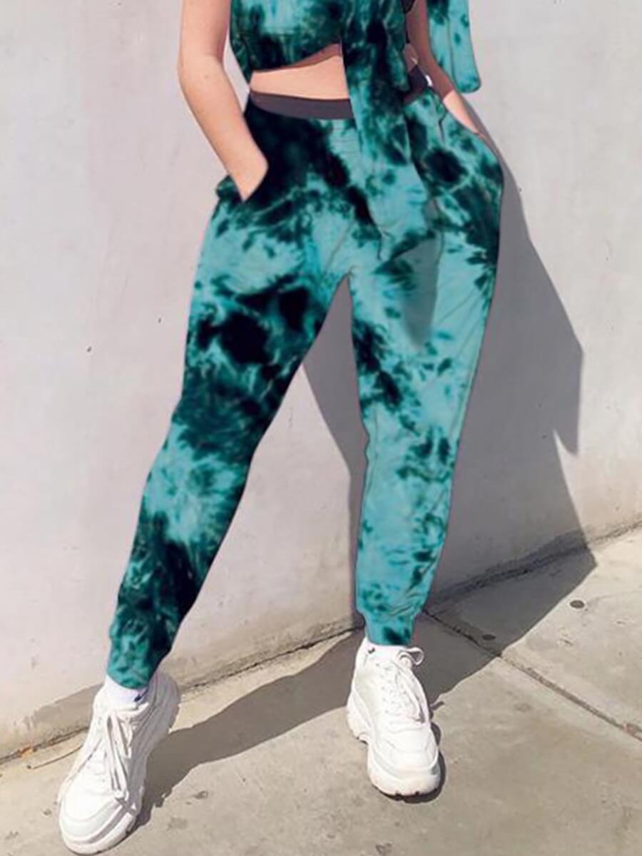 

Lovely Casual Tie-dye Pocket Design Green Plus Size Pants