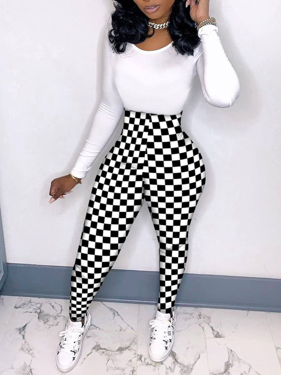 

Lovely Chic Geometric Print Patchwork Black And White Pants, Black & white tartan