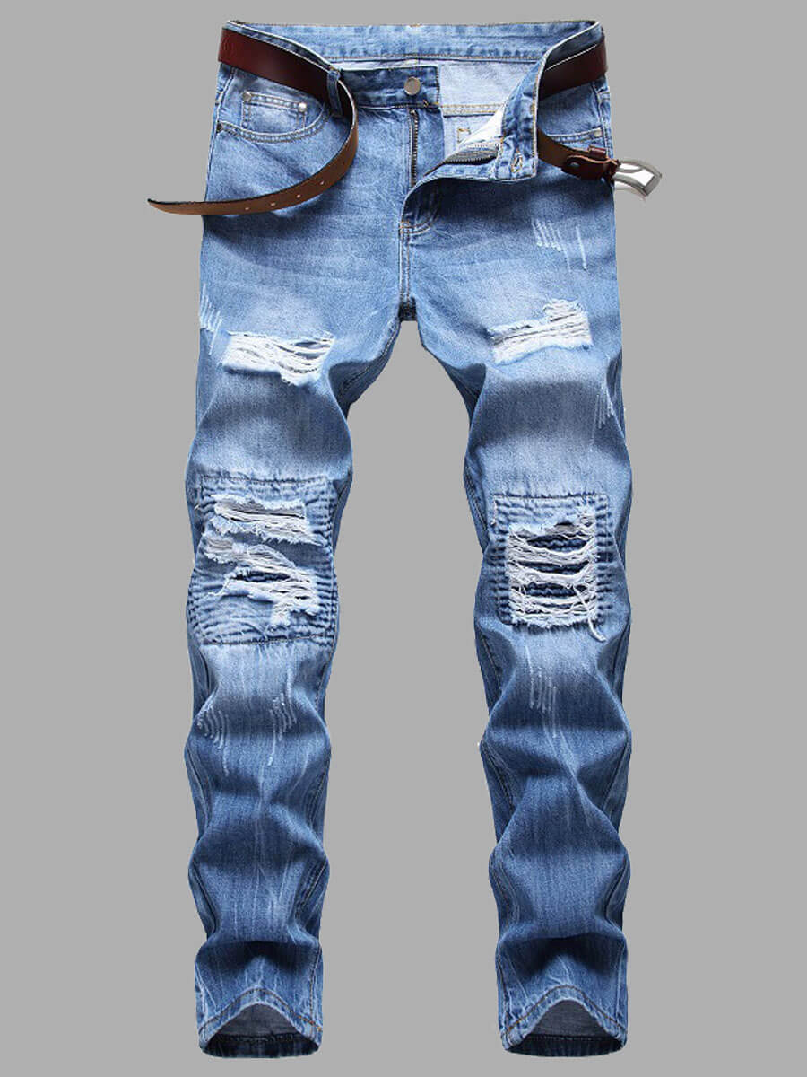 

LW Men Casual Denim Ripped Elastic Jeans (No Stretch), Blue