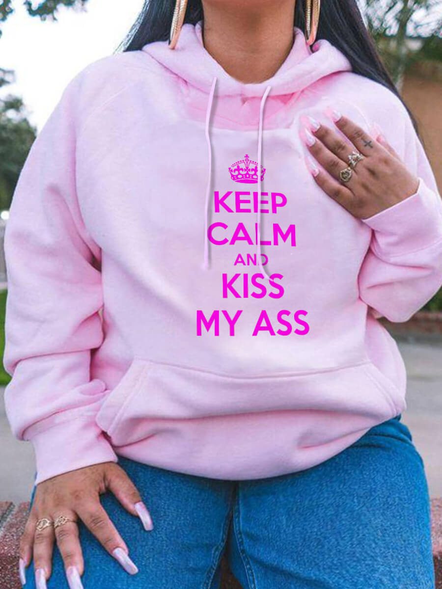 

Lovely Casual Hooded Collar Letter Print Pink Plus Size Hoodie