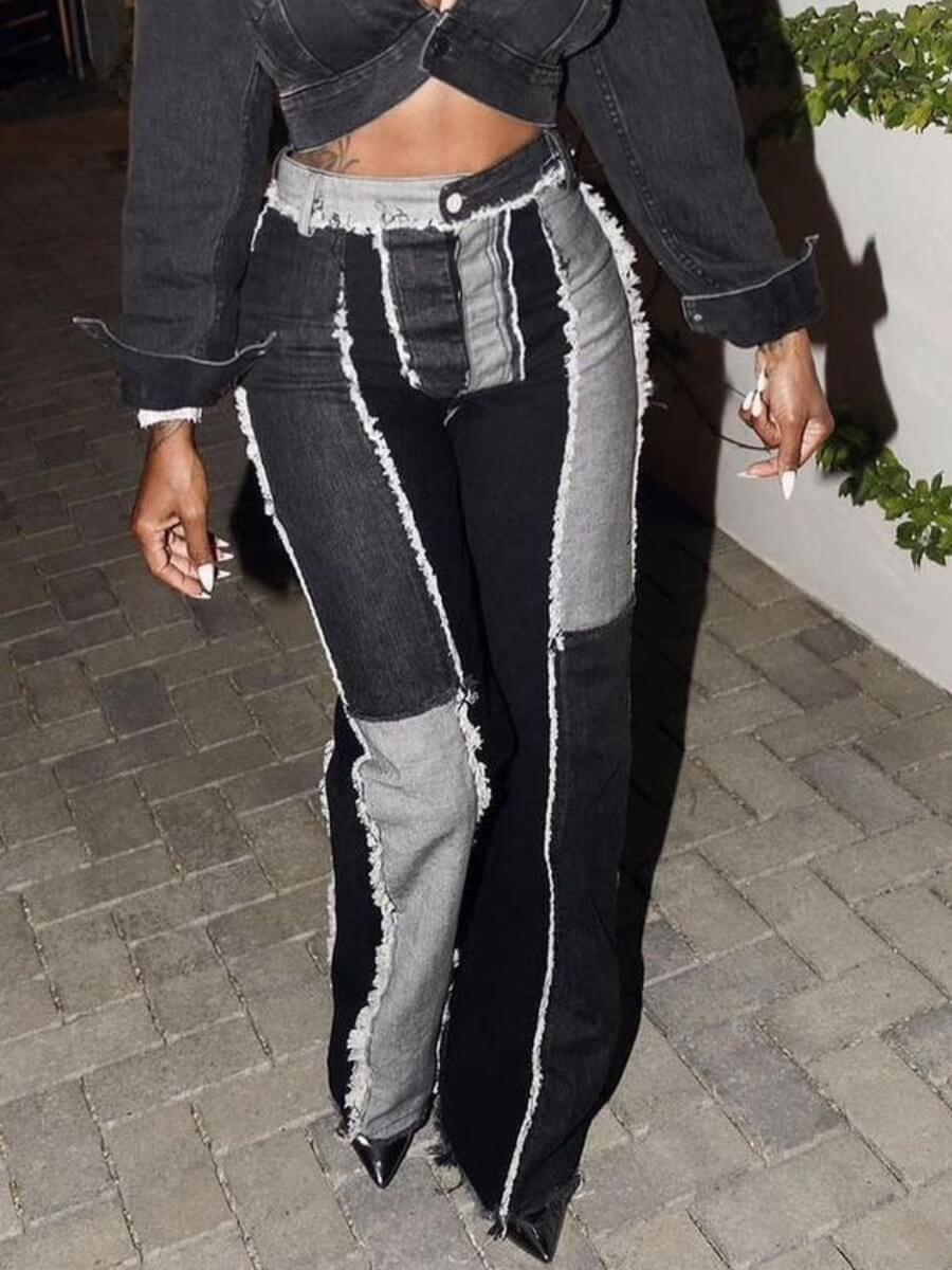 

Lovely Street Raw Edge Patchwork Grey Jeans