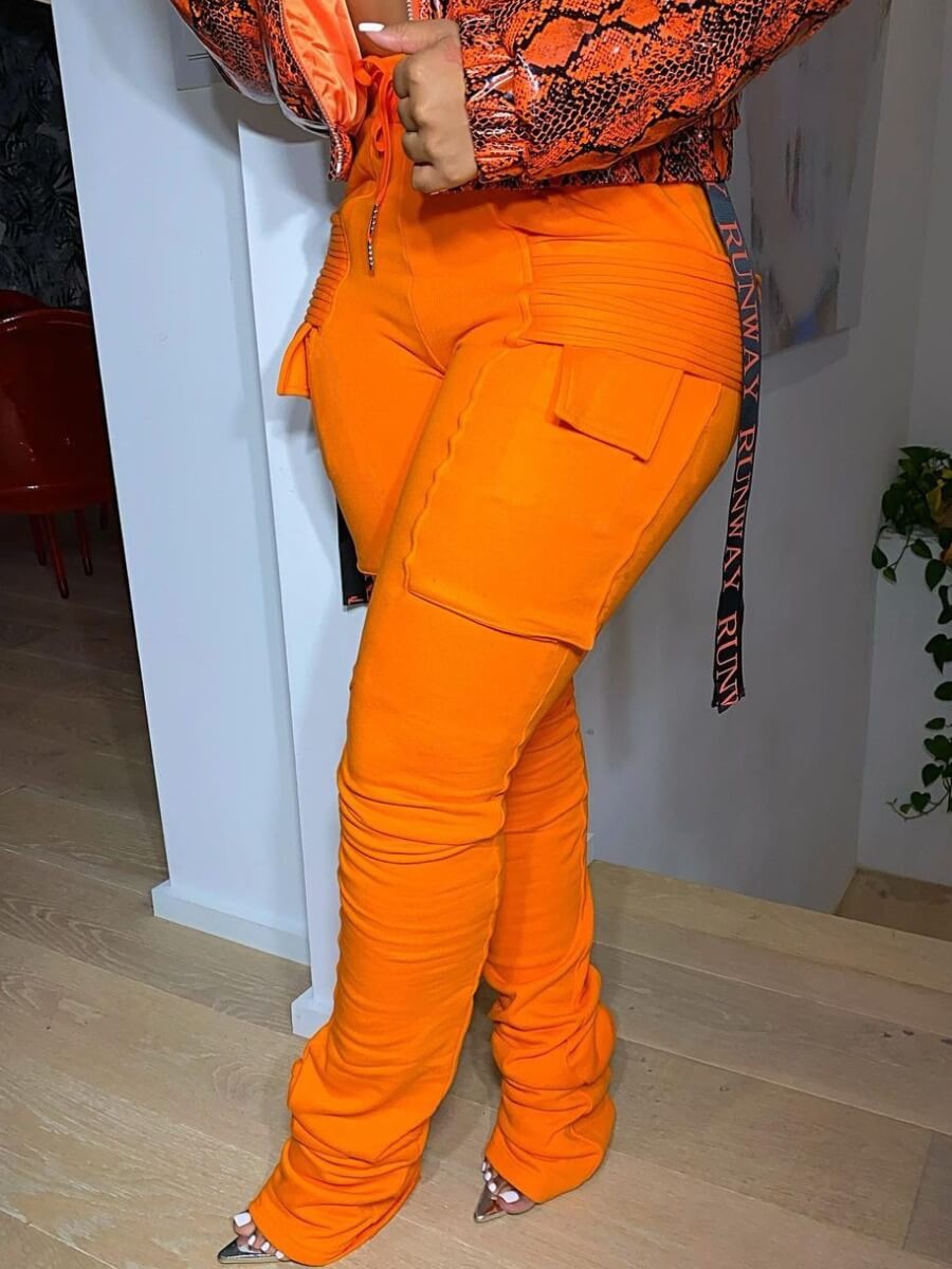 

Lovely Stylish Fold Design Lace-up Orange Pants