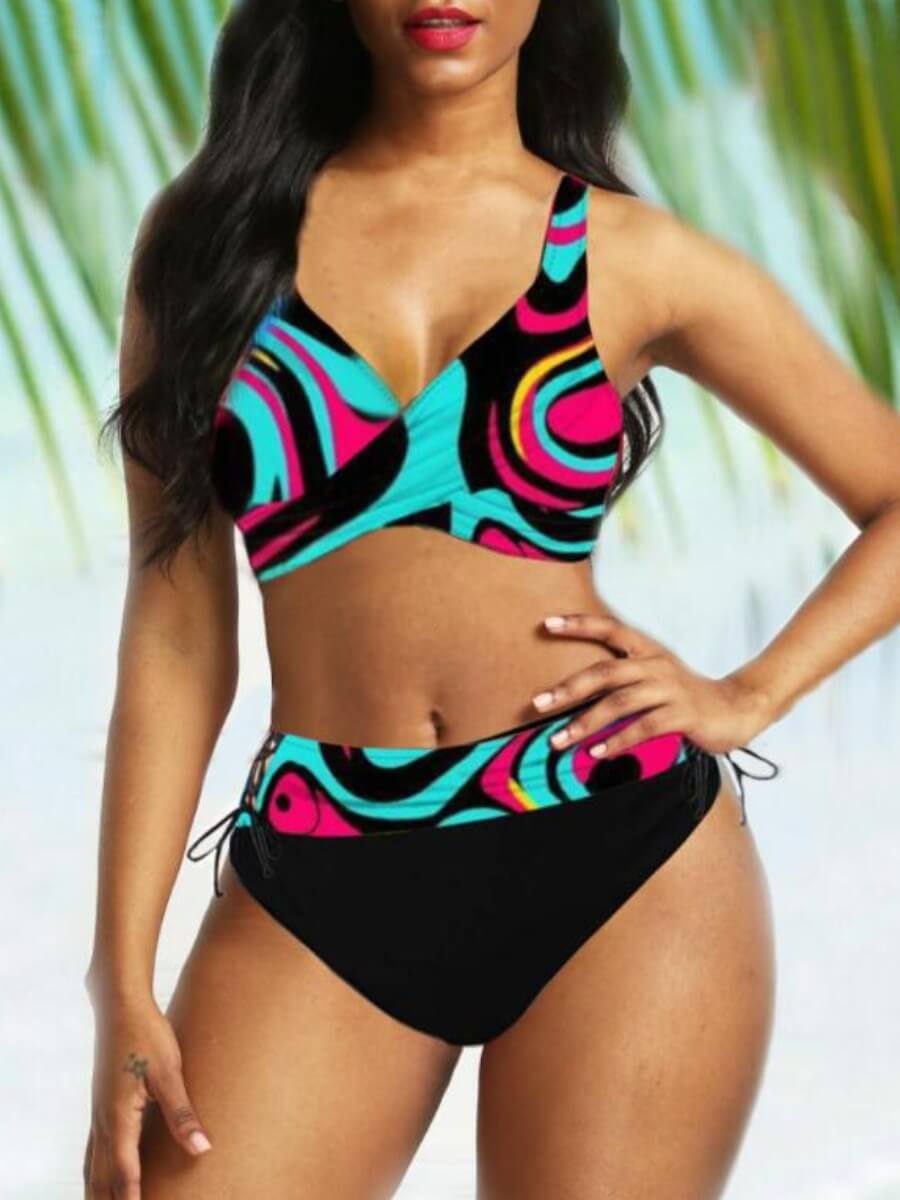 

Lovely Sexy Bandage Design Patchwork Black Tankini