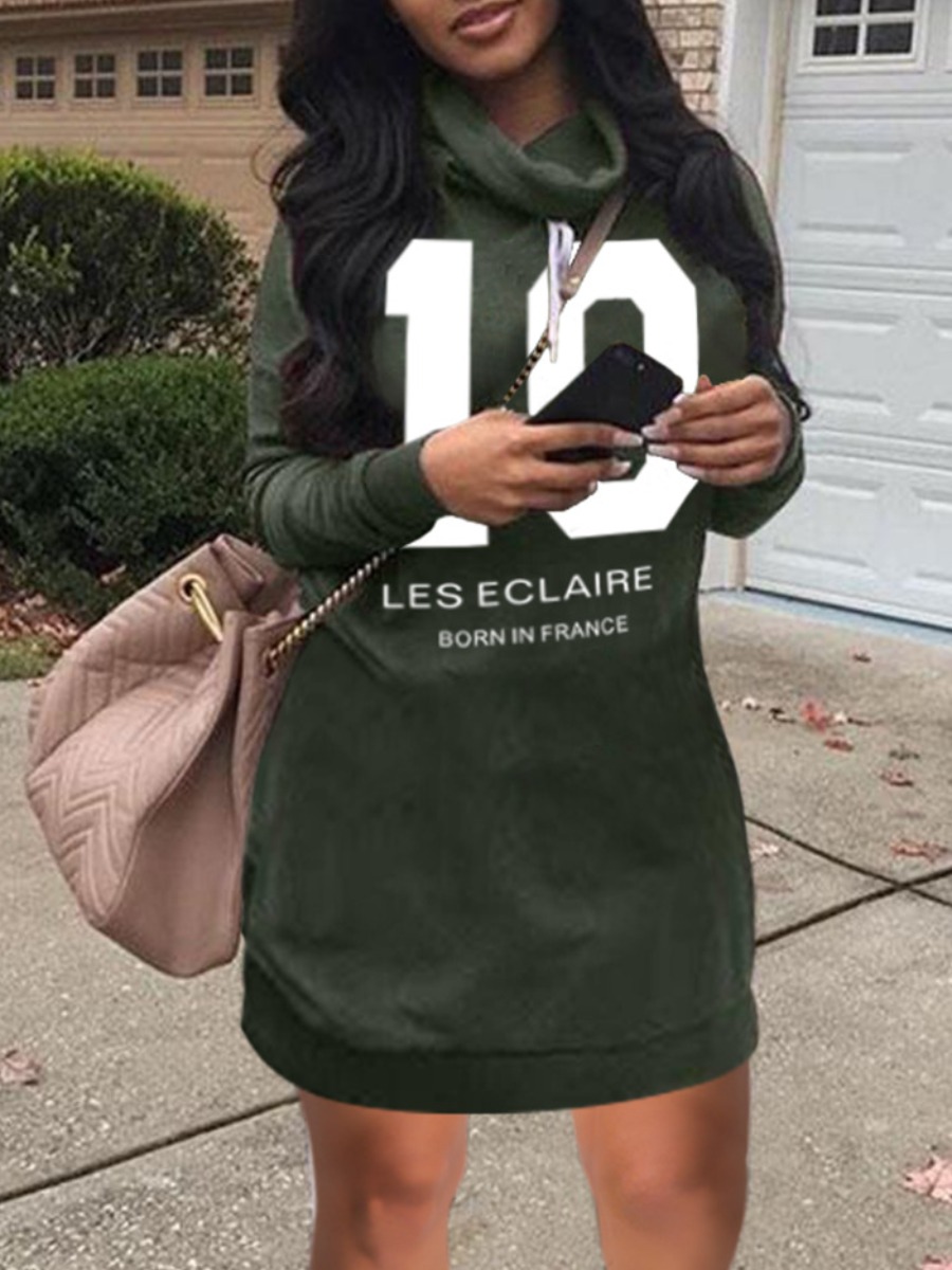 

Lovely Casual Letter Print Patchwork Green Mini Dress
