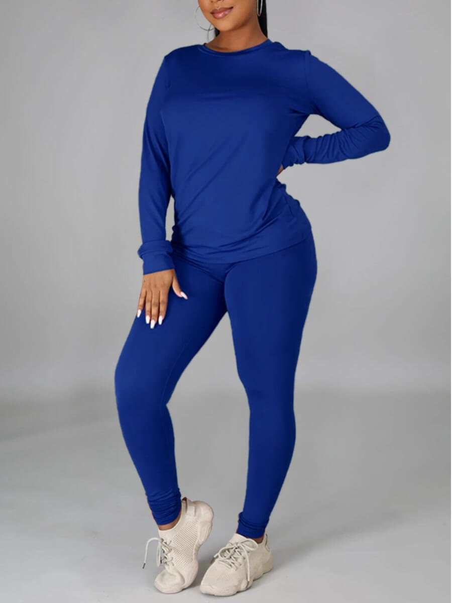 

Lovely Casual O Neck Blue Two Piece Pants Set