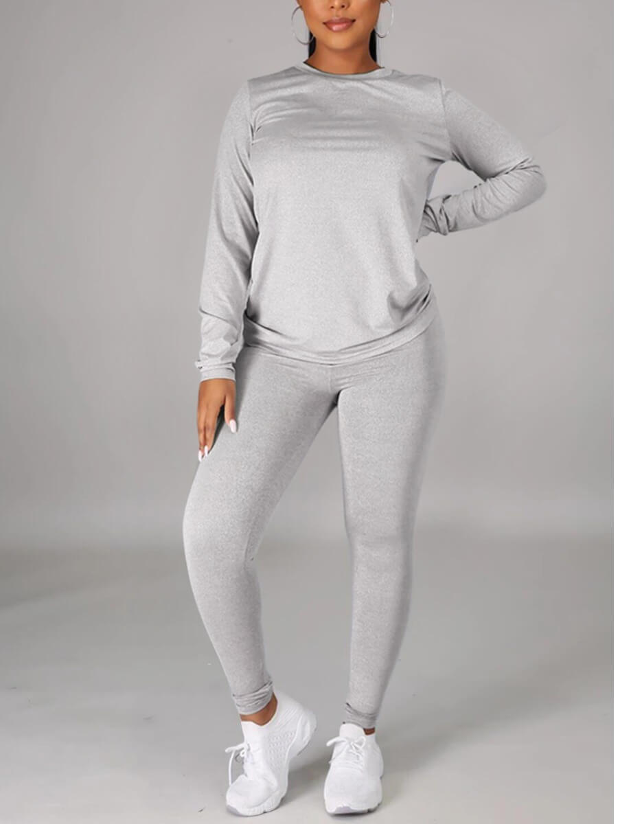 

Lovely Casual O Neck Grey Two Piece Pants Set