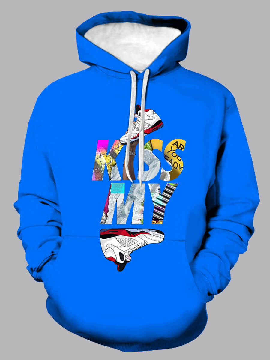 

Lovely Men Casual Letter Print Kangaroo Pocket Blue Hoodie
