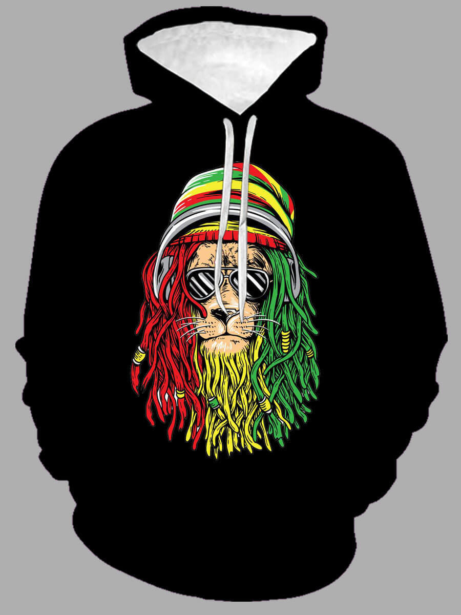

Lovely Casual Hooded Collar Print Drawstring Black Men Hoodie