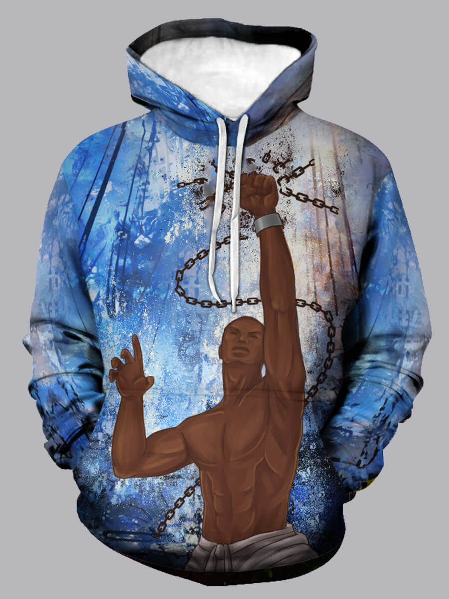 

Lovely CasualHooded Collar Print Blue Hoodie