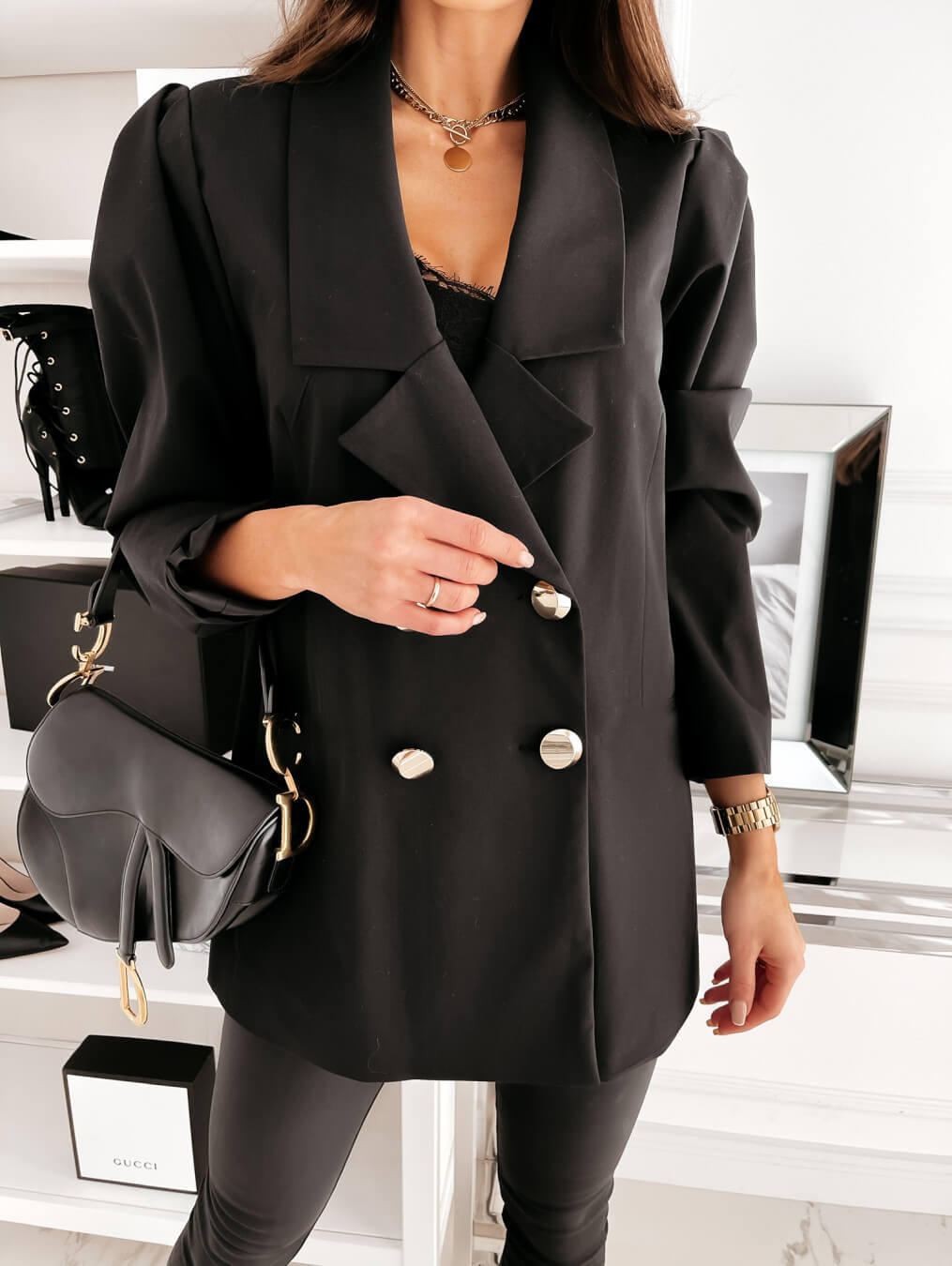 

Lovely Formal Turndown Collar Button Design Loose Black Blazer
