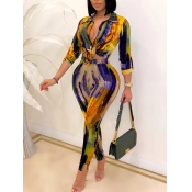 LW Turndown Collar Mixed Print Pants Set