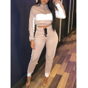 Lovely Street Mandarin Collar Patchwork Pink Two P