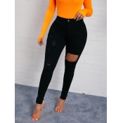 Lovely Street High-waisted Hollow-out Black Jeans