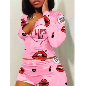 Lovely Lip Print Pink Sleepwear