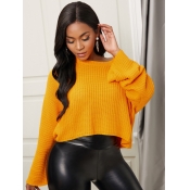Lovely Casual O Neck Loose Yellow Sweater