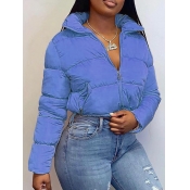 LW BASICS Casual Turndown Collar Zipper Design Blu