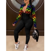 Lovely Casual Leopard Print Patchwork Black One-pi