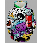 Lovely Men Street Hooded Collar Cartoon Print Mult