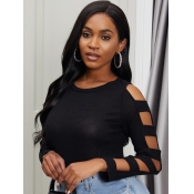 Lovely Street O Neck Hollow-out Black Sweater