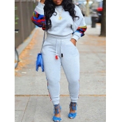 Lovely Casual Patchwork Grey Plus Size Two-piece P