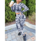 Lovely Daily Print Blue Two Piece Pants Set