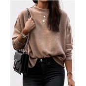 Lovely Casual Dropped Shoulder Loose Brown Sweater