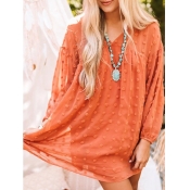 Lovely Casual V Neck Dot Loose Orange Mini Dress