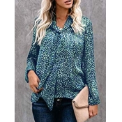 Lovely Sweet V Neck Floral Print Green Shirt