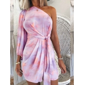 Lovely Stylish One Shoulder Tie-dye Purple Mini Dr