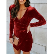 Lovely Formal V Neck Cross-over Design Wine Red Mi