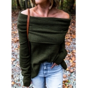 Lovely Casual Dew Shoulder Green Sweater