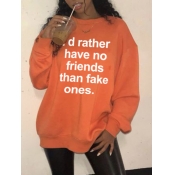 Lovely Casual O Neck Letter Print Orange Hoodie