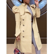 LW Trendy Button Design Khaki Trench Coat
