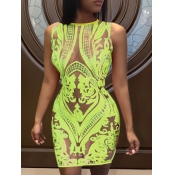 Lovely Sexy Sleeveless See-through Yellow Knee Len