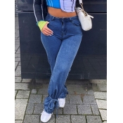 Lovely Trendy Bandage Design Deep Blue Jeans