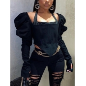 Lovely Street Hubble-bubble Sleeve Asymmetrical Bl