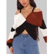 Lovely Street Patchwork Hollow-out Black Sweater