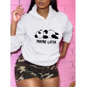 Lovely Casual Hooded Collar Letter Print White Hoo