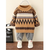 Lovely Casual Geometric Print Patchwork Brown Boy 