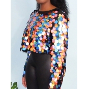 Lovely Street O Neck Sequined Multicolor Blouse